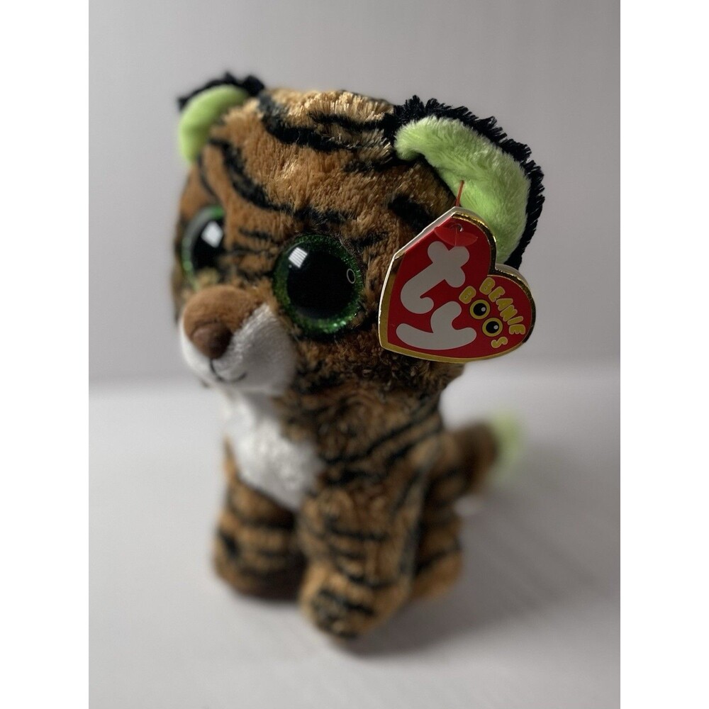 Retired Ty Beanie Boos Tiggy the Tiger Plush 6” Green Eyes MWMT